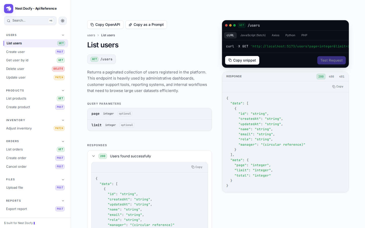 docfy-ui detalhe de endpoint com Copy for AI